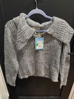 Silver Metallic Collared Knit Sweater